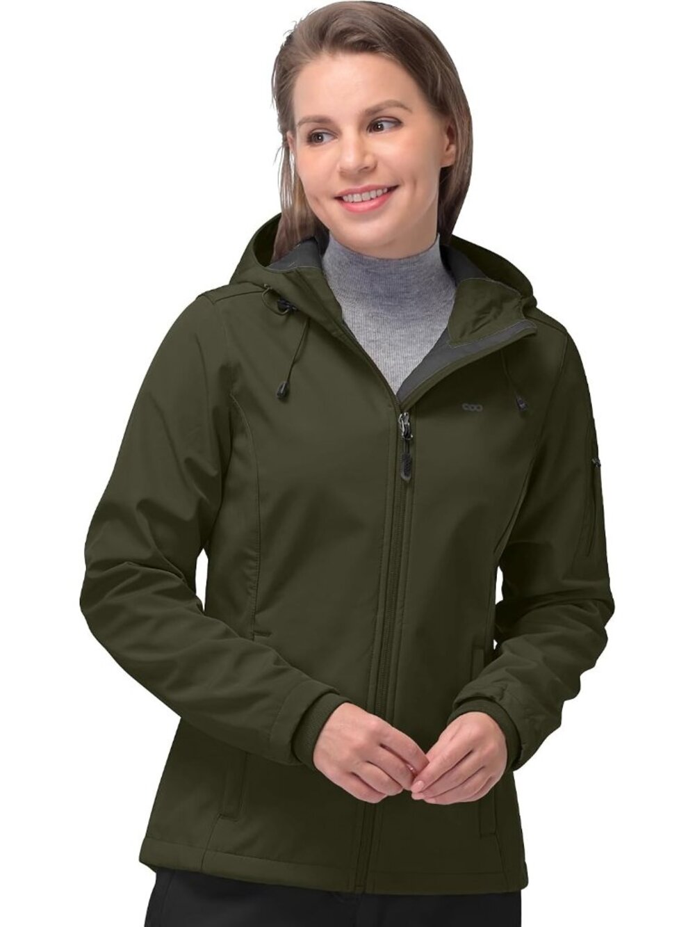 〽️Women's Taupe Green Softshell Fleece Lined Hooded Waterproof Jacket